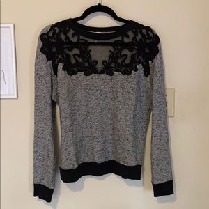 Sandro Grey Sweatshirt with Lace Neckline